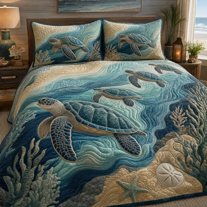 Turtle Line Bamboo Quilt Bedding Set
