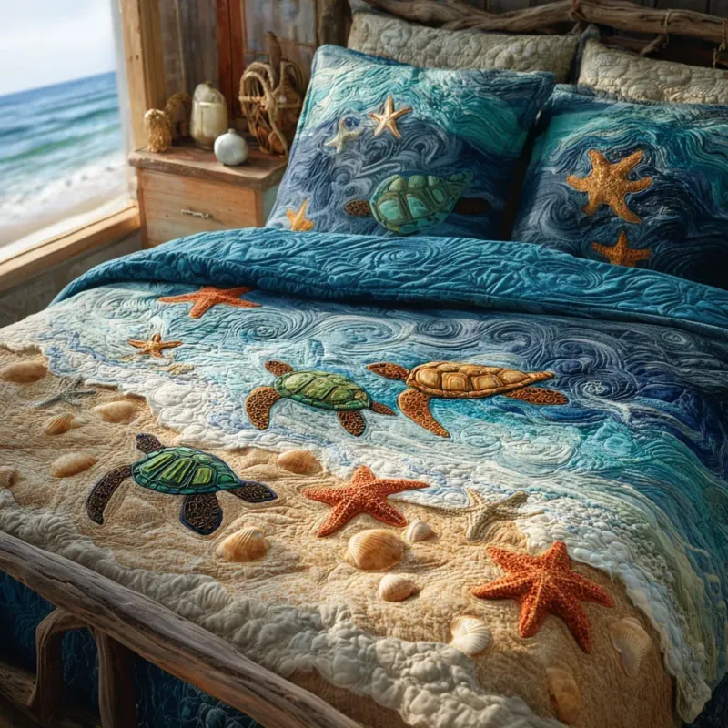 Turtle Lagoon Bamboo Quilt Bedding Set