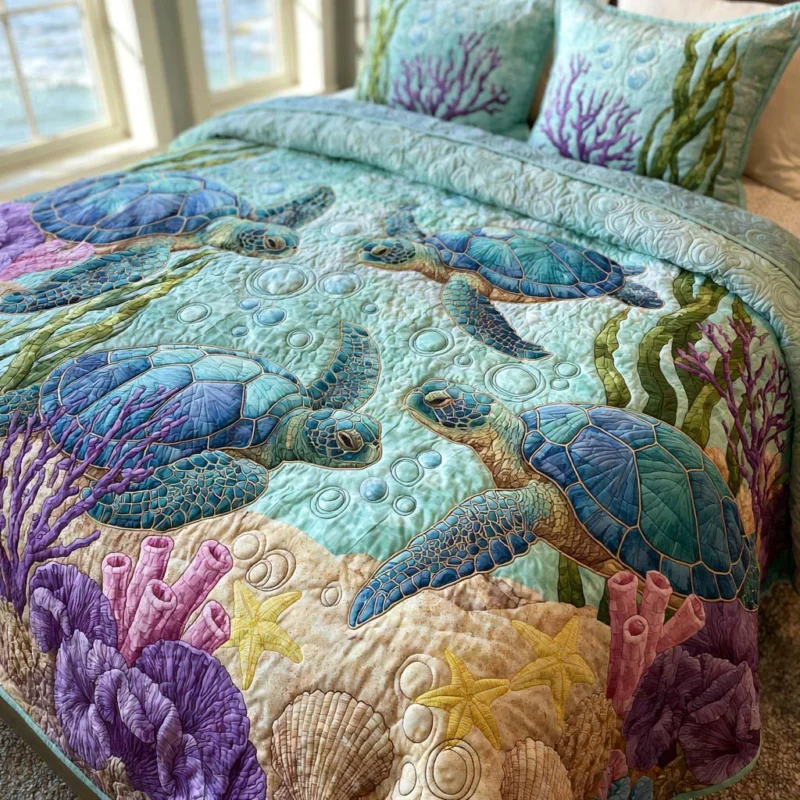 Turtle Ocean Magic Bamboo Quilt Bedding Set