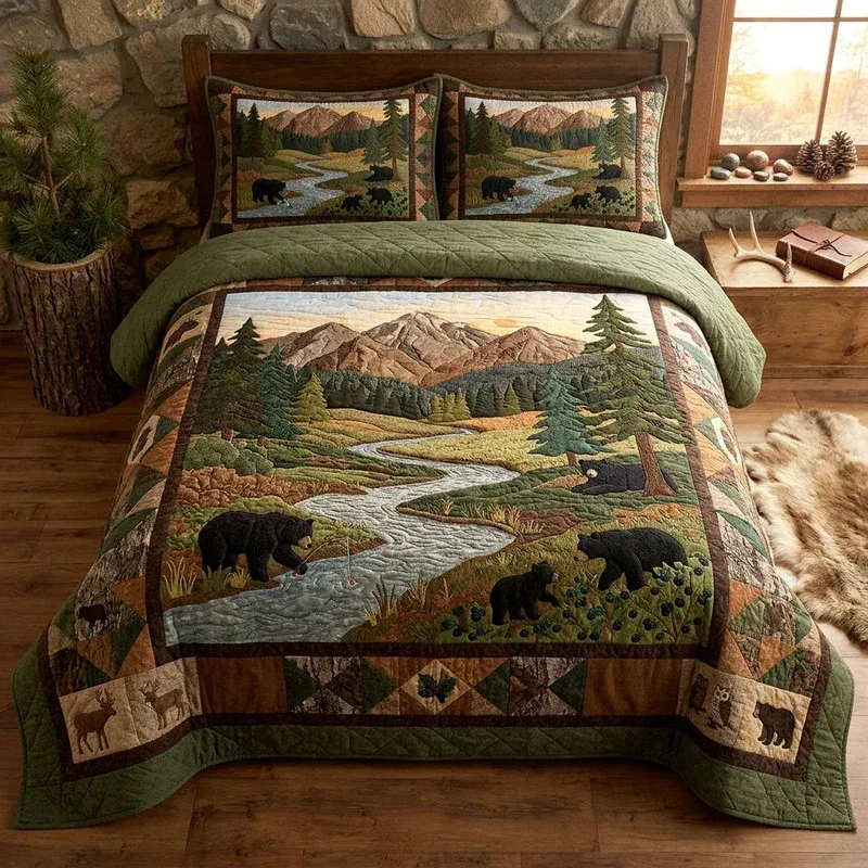 Valley Bear Family Bamboo Quilt Bedding Set