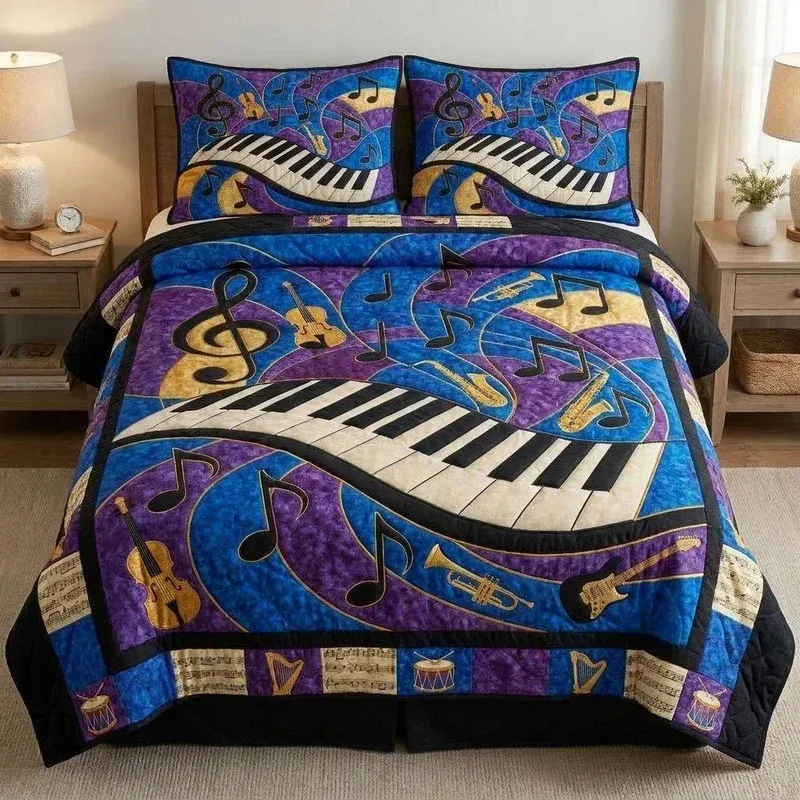 Vibrant Music Nocturne Bamboo Quilt Bedding Set