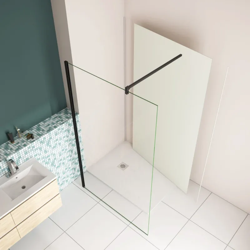 40 x H.200cm Walk In Duschwand 8mm NANO Glas mit B.120 x H.210cm Alu-verbundplatte Elfenbeinweiß Bad