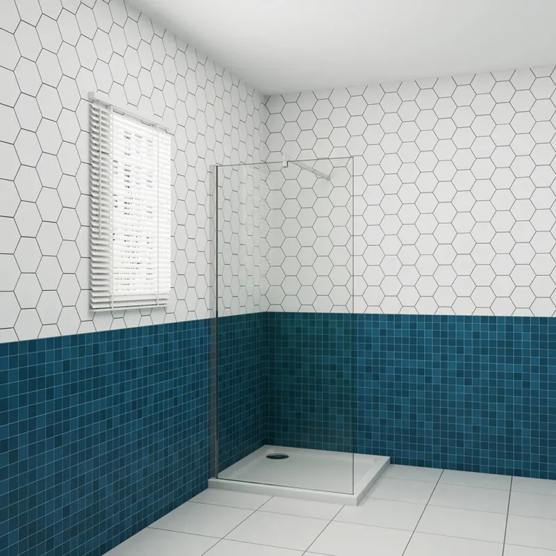 Walk-In Dusche freistehend 8mm NANO Glas 40 x H.200 cm mit 140cm Stabilisationsstange
