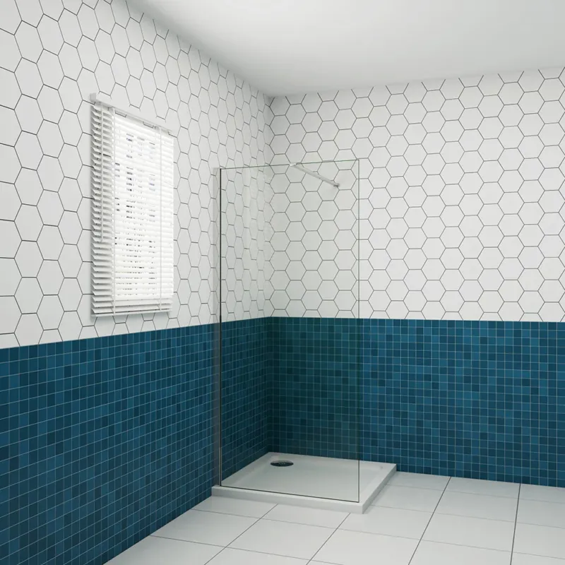 Glastrennwand Dusche 8mm NANO Glas 80 x H.200 cm mit 90cm Stabilisationsstange