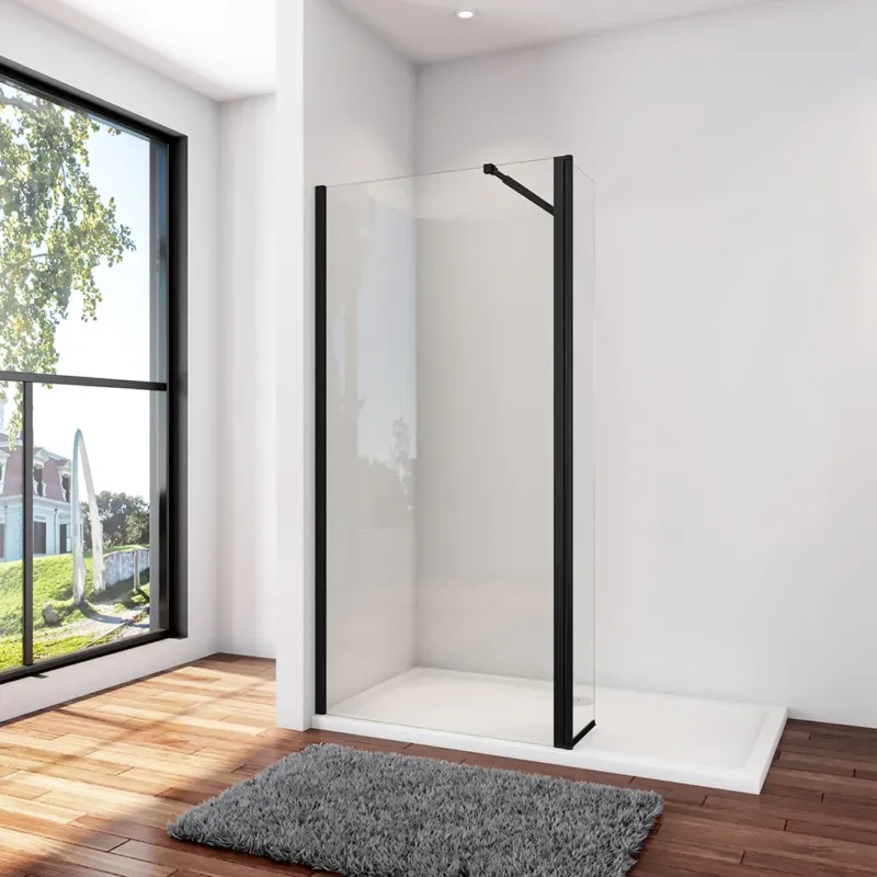 Duschkabine Duschwand 100+40 x H.200 cm 8mm NANO Glas Stabistange 73-120 cm Aluminium Duschhaus