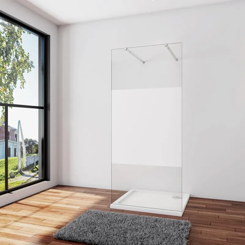 Walk In Duschtrennwand 117.7 x 200 cm 8mm Glas mit Glasschutzfolie Stabistange 73-120 cm Sicherheitsglas