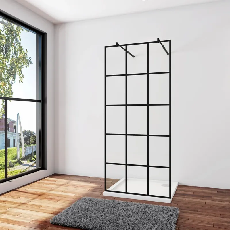 Duschwand Duschabtrennung 117.7 x H.200 cm 8mm NANO Glas Stabistange 70-120cm Duschhaus
