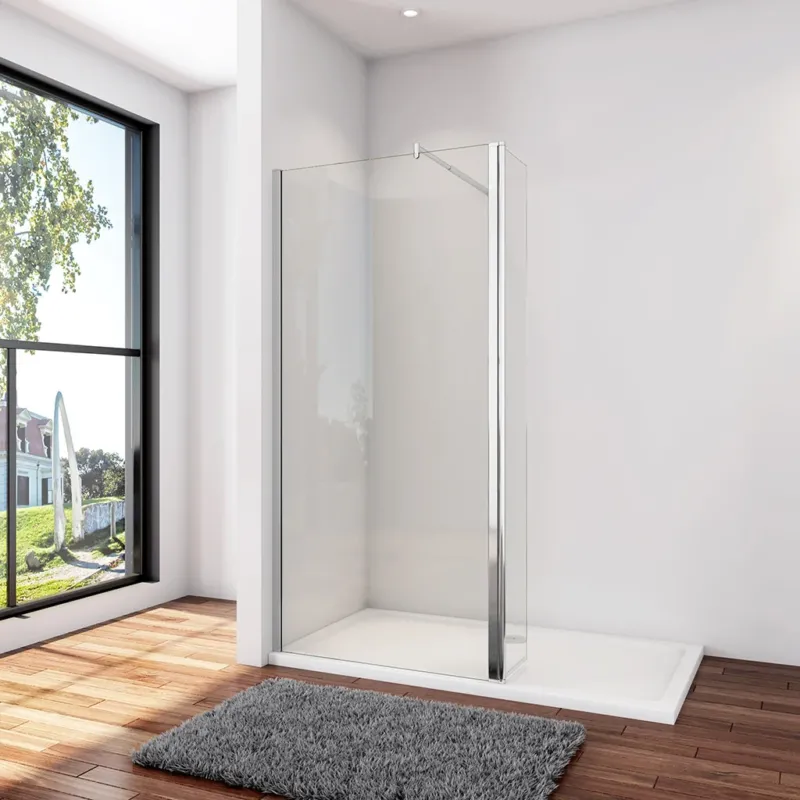 Walk In Dusche Duschwand 40+30 x H.200 cm 8mm NANO Glas Aluminium Stabistange 70-120cm Duschhaus