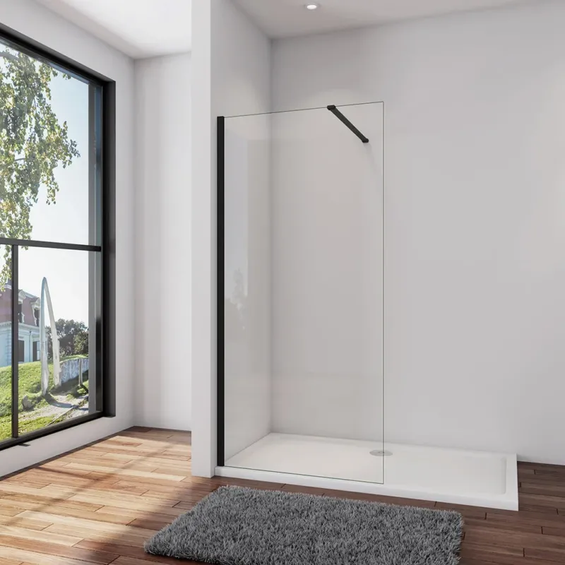 Duschkabine Duschwand 90 x H.200 cm 8mm NANO Glas Schwarz Duschhaus