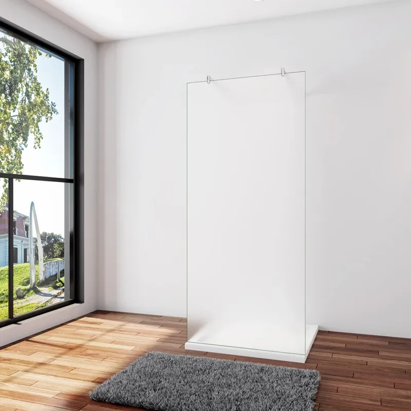 Duschabtrennung Walk- In Duschwand 97.7x H.200 cm 10mm Glas mit 70-120cm Stabilisationsstange