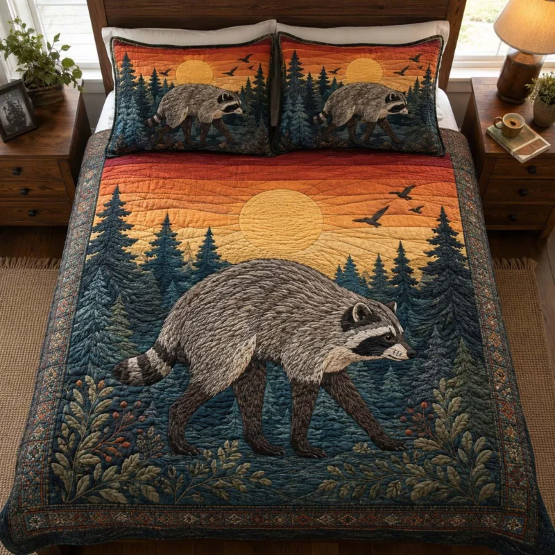 Woodland Raccoon Bamboo Quilt Bedding Set