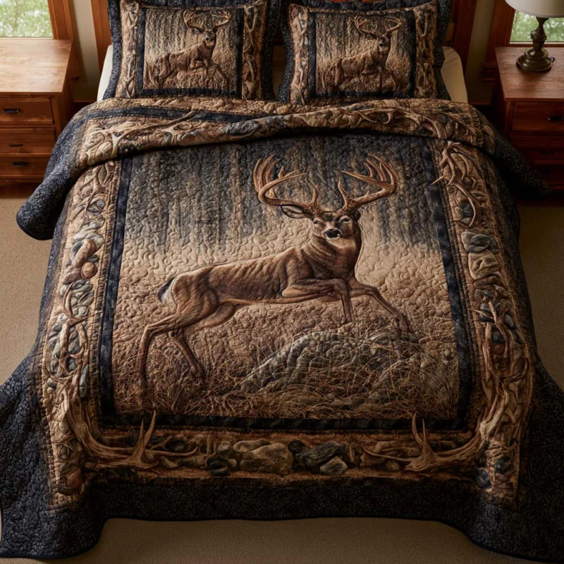 Woodland Whitetail Buck Bamboo Quilt Bedding Set