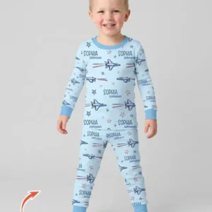 Patriotic American Flag Jet Fighter Bamboo Two Piece Long Sleeve Pajama Set