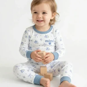 Mommy and Me Matching Embroidered Baby Bamboo Two Piece Long Sleeve Pajama Set