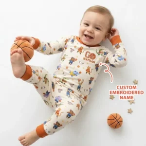 Custom Name Embroidered Wild Hoops Showdown Bamboo Two Piece Long Sleeve Pajama Set
