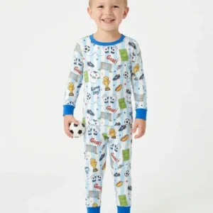 Striped Soccer Game Day Family Matching Bamboo Two Piece Long Sleeve Pajama Set
