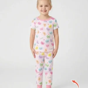 Custom Name Tennis Candy Hearts Bamboo Two Piece Short Sleeve Pajama Set