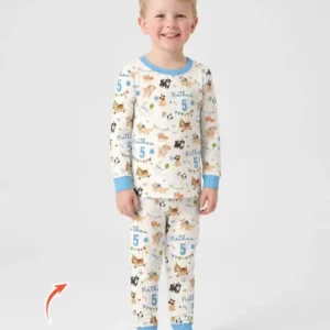 Custom Name Birthday Dogs Party Bamboo Two Piece Long Sleeve Pajama Set