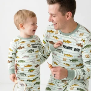 Embroidered Fishing Dad And Me Matching Bamboo Men's Pajama Set