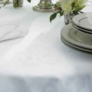 Sferra Acanthus Tablecloth Rectangular White Colored