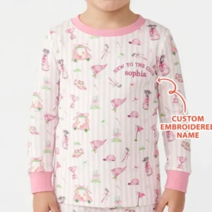 Personalized Embroidered Golf Baby Girl Bamboo Two Piece Long Sleeve Pajama Set