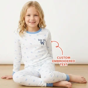 Custom Embroidered Name Mommy and Girls Matching Bamboo Two Piece Long Sleeve Pajama Set