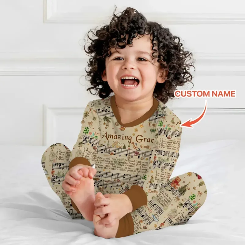 Amazing Grace Custom Name Two Piece Long Sleeve Pajama Set , Amazing Grace Custom Name Two Piece Long Sleeve Pajama Set - 12-18M