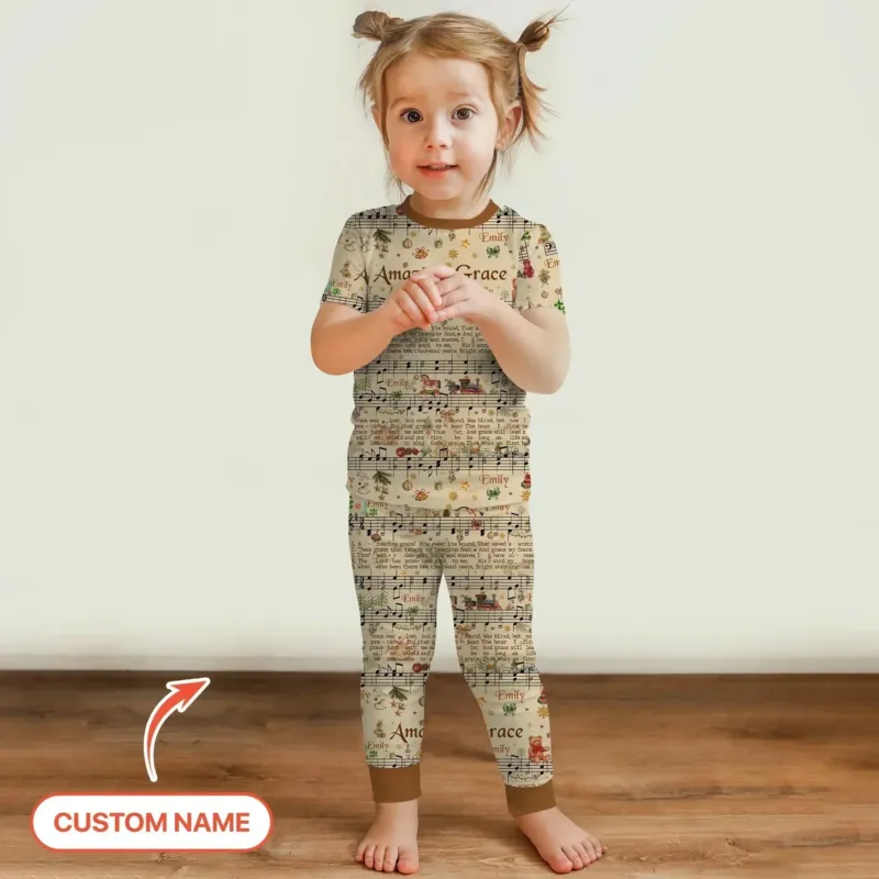 Amazing Grace Custom Name Two Piece Short Sleeve Pajama Set , Amazing Grace Custom Name Two Piece Short Sleeve Pajama Set - 12-18M