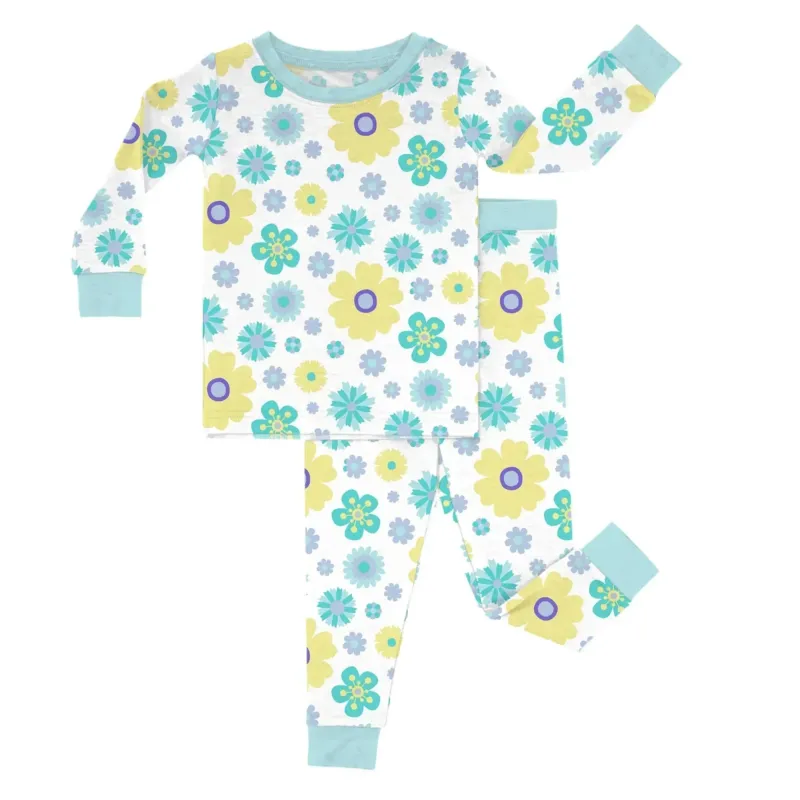 Aqua Floral Two Piece Pajama Set , Aqua Floral Two Piece Pajama Set - 12-18M