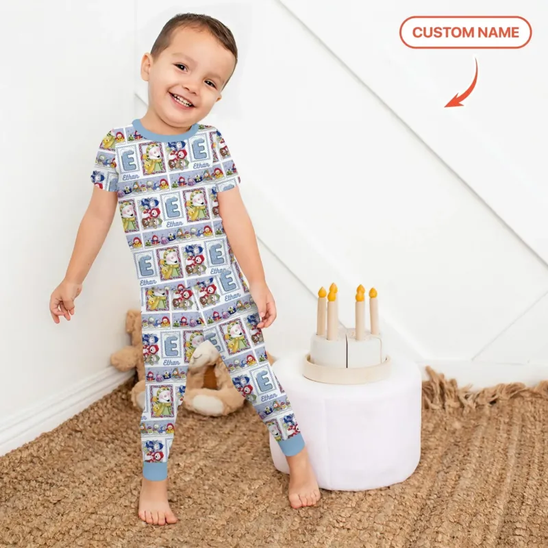 Frosty Friends Custom Name Bamboo Two Piece Short Sleeve Pajama Set