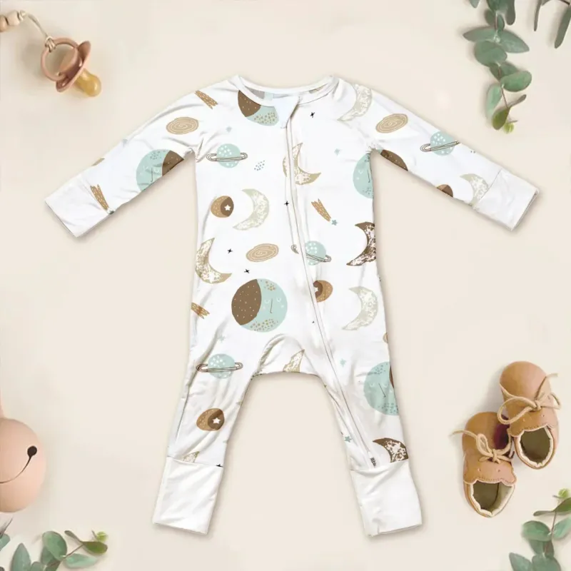 Bamboo Luna Neutral Crescent Convertible Zippered Romper , Bamboo Luna Neutral Crescent Convertible Zippered Romper - 0-3M
