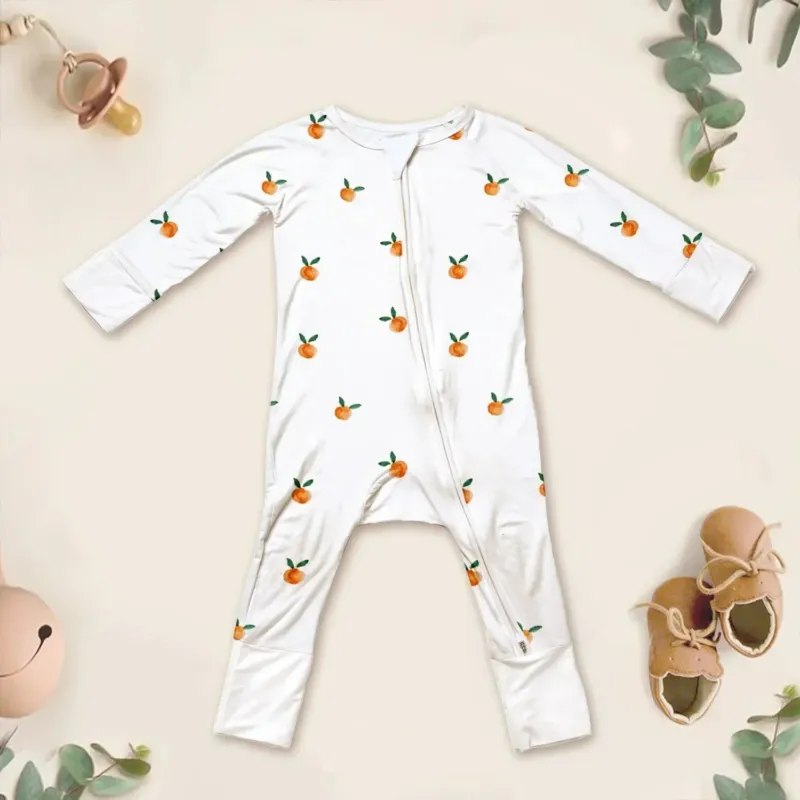 Bamboo Orange Fruit Convertible Zippered Romper , Bamboo Orange Fruit Convertible Zippered Romper - 0-3M