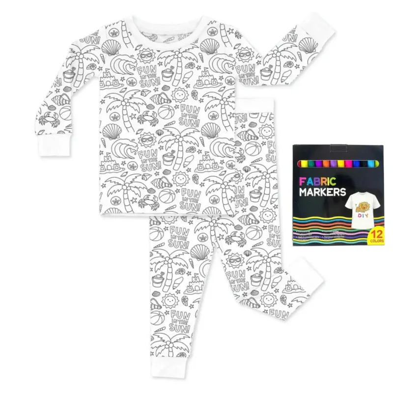 Beach Bash Colorable Two Piece Pajama Set , Beach Bash Colorable Two Piece Pajama Set - 3T