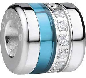 Edelstahl-Charms mit blauem Ringstreifen und Glitzersteinchen, silberfarben