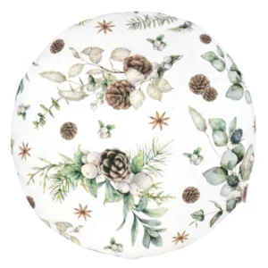 Runde Kissenhuelle ca. 40 cm im Durchmesser – Winterdeko mit Tannenzapfen – 100% Baumwolle – aus der beties Kollektion Magie des Winters "Moggl"