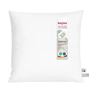 beties PublikFree Polyesterflocken Kopfkissen 80x80 cm – etikett, Materialzusammensetzung 100% Polyester, vegan, waschbar, Made in Europe