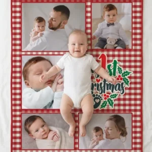 Custom Photo Collage My 1st Christmas Bamboo Blanket