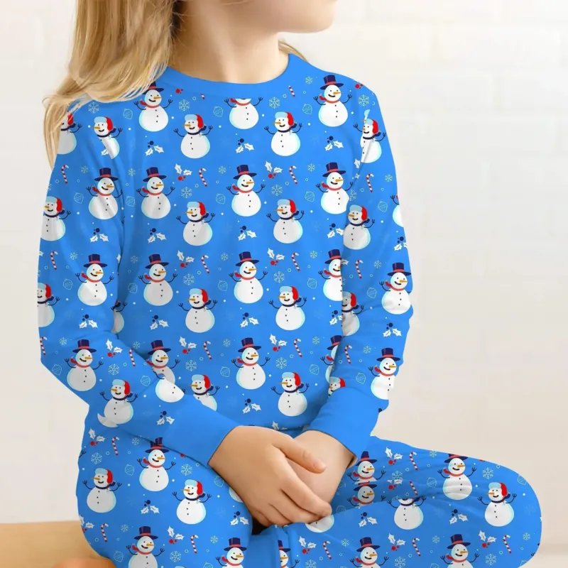 Blue Snowman Christmas Two Piece Pajama Set , Blue Snowman Christmas Two Piece Pajama Set - 12-18M