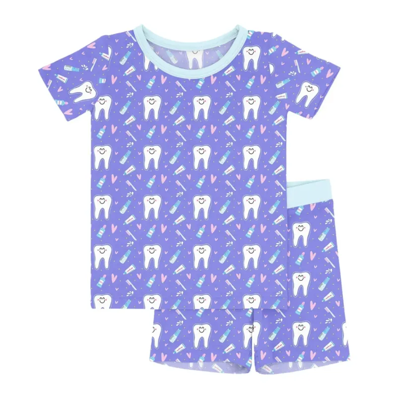 Brushing Teeth Two-Piece Short Sleeve Shorts Pajama Set , Brushing Teeth Two-Piece Short Sleeve Shorts Pajama Set - 12-18M