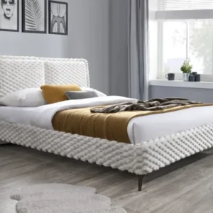 IF-5920 Platform Bed – Includes Mattress Support, Cream Velvet Queen/King