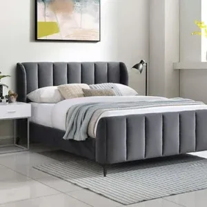 IF-5120 Platform Bed – No Box Spring Required, Grey Velvet Queen/King