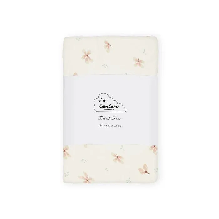CAM CAM - Drap - Housse, 60 x 120 Cm - Gots Windflower Crème