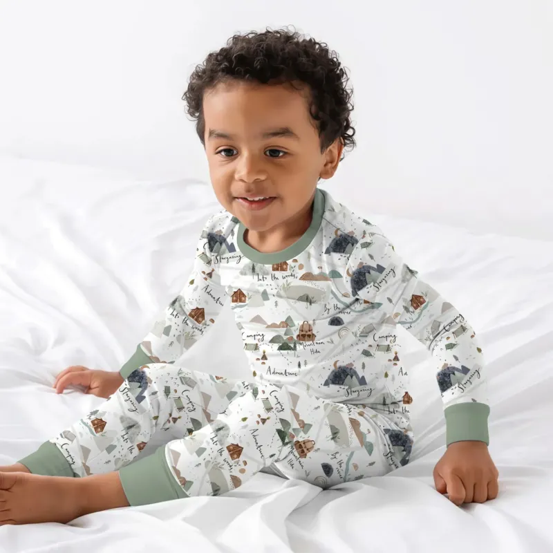 Camping Route Map Two Piece Long Sleeve Pajama Set , Camping Route Map Two Piece Long Sleeve Pajama Set - 12-18M