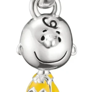 Silberner Charm-Anhänger mit Snoopy-Figur, gelbem Hemd und Hakenöse