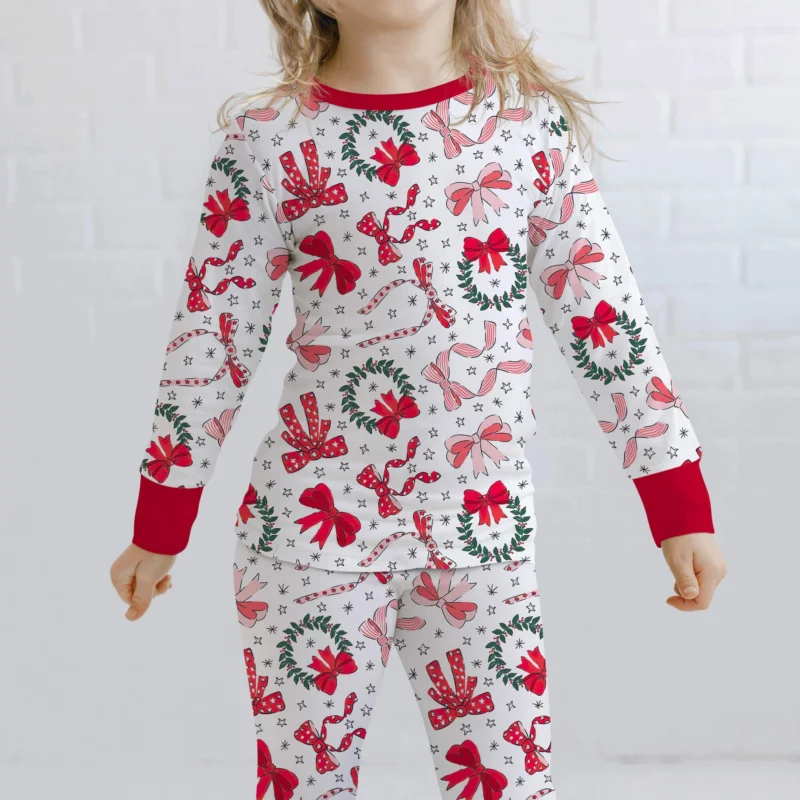 Christmas Bows Two Piece Pajama Set , Christmas Bows Two Piece Pajama Set - 12-18M