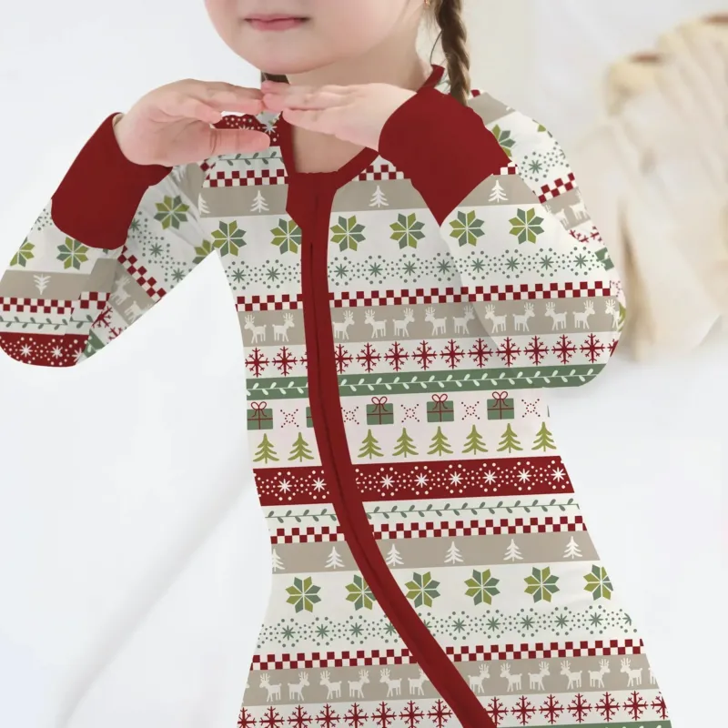 Christmas Fair Isle Red and Green Convertible Zippy , Christmas Fair Isle Red and Green Convertible Zippy - 0-3M