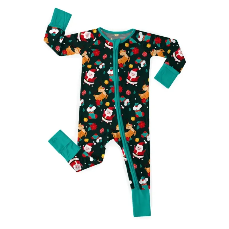 Christmas Santa Reindeer And Socks Convertible Zippered Romper , Christmas Santa Reindeer And Socks Convertible Zippered Romper - Newborn