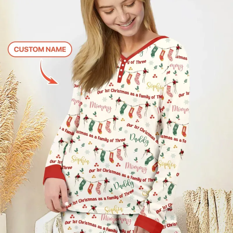 Custom Name Family Christmas Stockings Women Pajama Set , Custom Name Family Christmas Stockings Women Pajama Set - Only Shirt / S