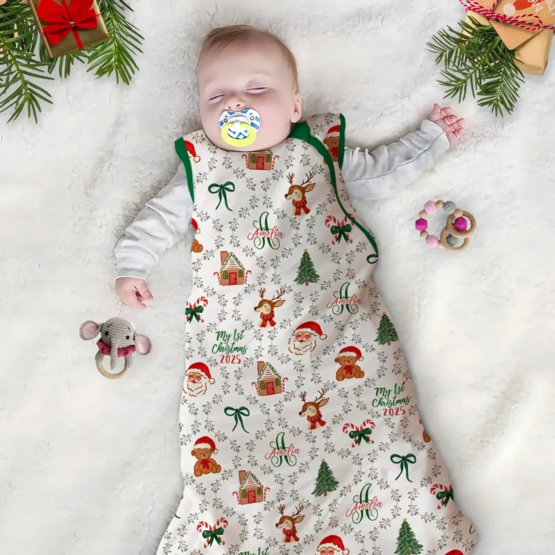 Custom name "Fancy Monogram Green Christmas 2025" Sleep Bag , Custom name "Fancy Monogram Green Christmas 2025" Sleep Bag - XS / 0.5 TOG