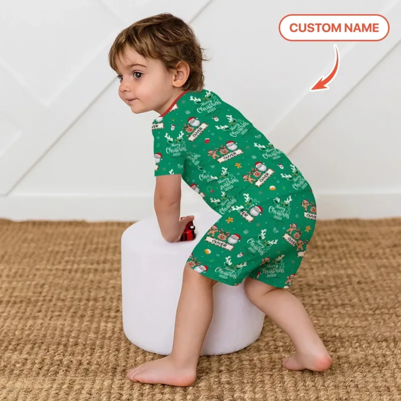 Custom Name "Merry Christmas My Deer" For Boy - Two Piece Short Sleeve Shorts Pajama Set , Custom Name "Merry Christmas My Deer" For Boy - Two Piece Short Sleeve Shorts Pajama Set - 12-18M